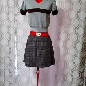 Maroon and grey collegiate sweater skirt set